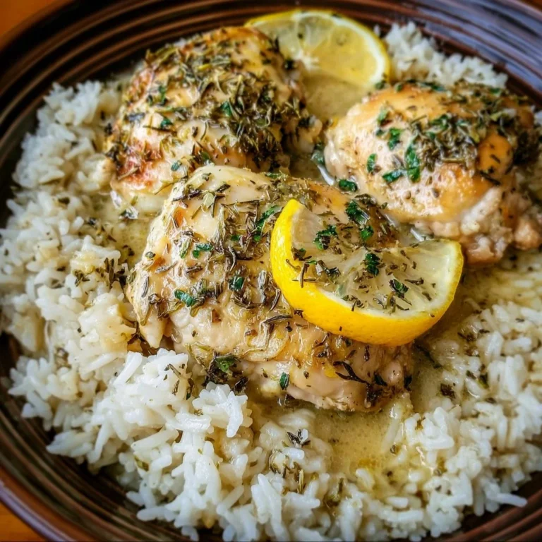 Slow Cooker Lemon Herb Chicken served with fluffy rice on a plate