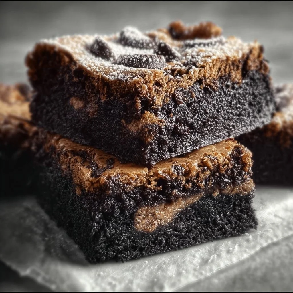 Delicious slutty brownies with layers of cookie dough and chocolate fudge.