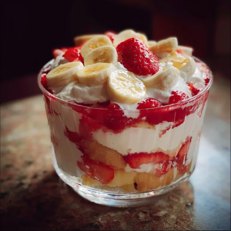 Delicious Strawberry Banana Pudding garnished with fresh strawberries and bananas