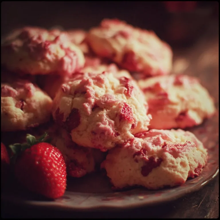 Freshly baked strawberry cookies on a cooling rack