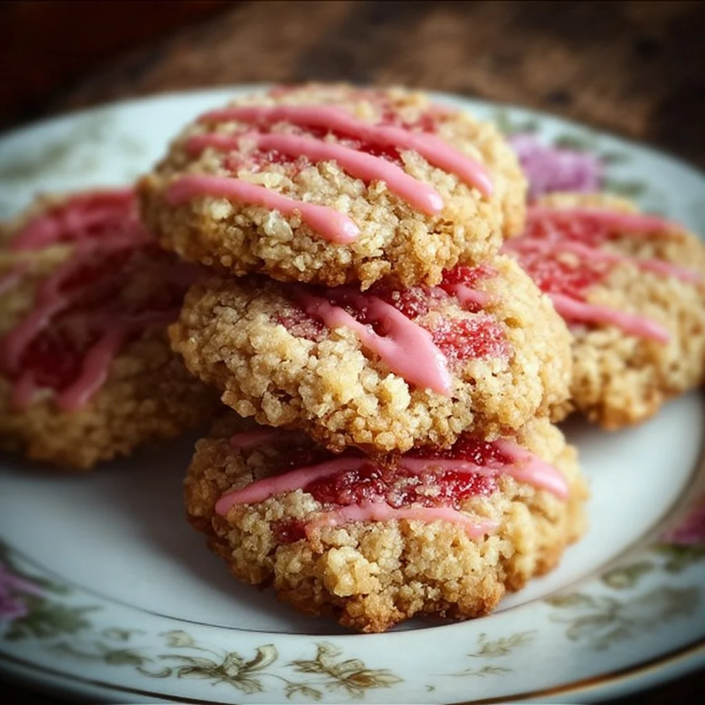 Delicious Strawberry Crunch Cookies stacked on a plate
