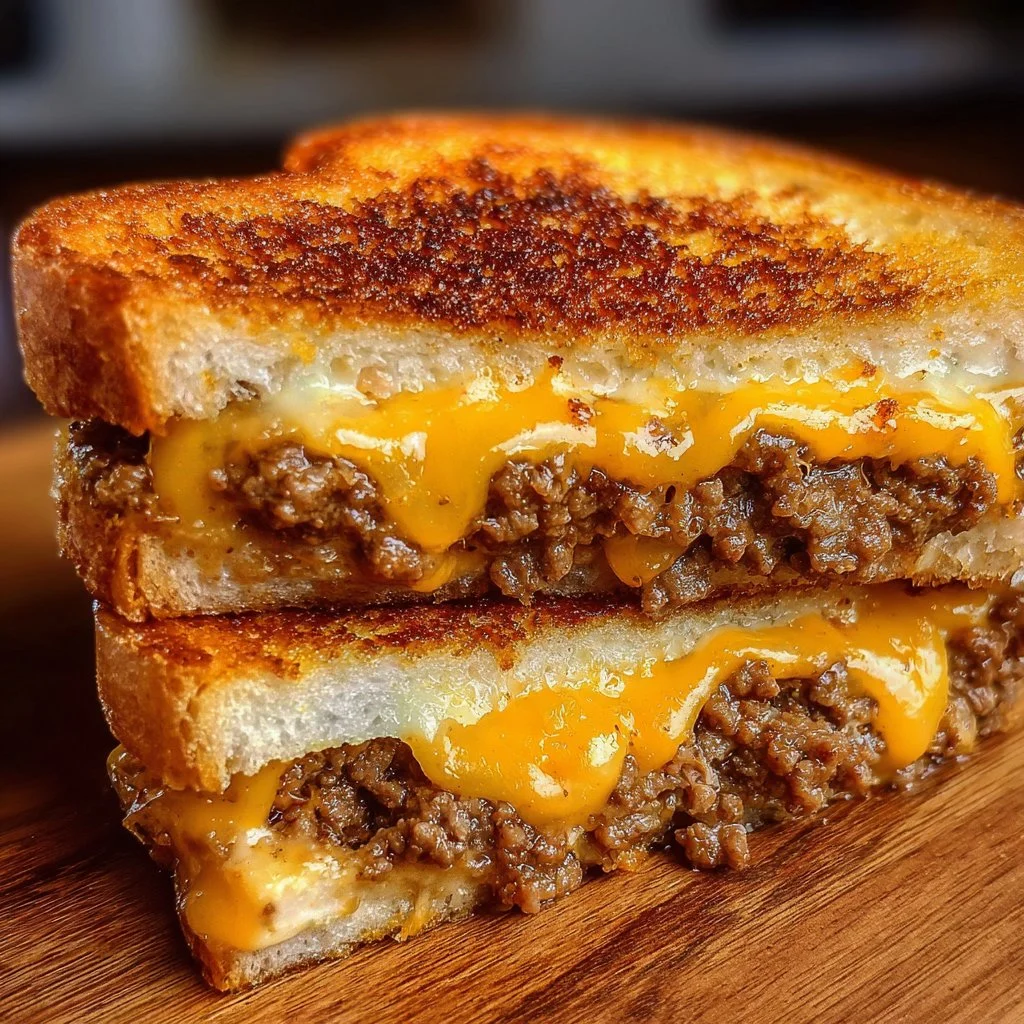 Ultimate Cheesy Ground Beef Melt with gooey cheese and seasoned beef in a bun