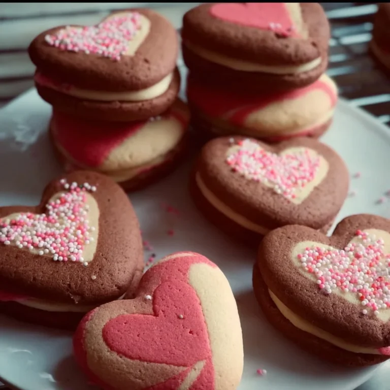 Valentine's Day themed sandwich cookies with heart designs