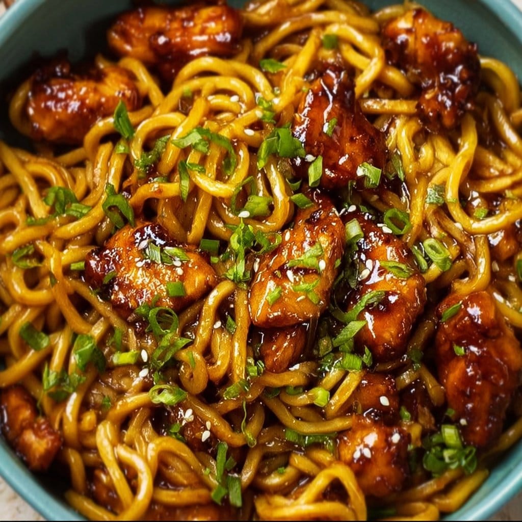 Sticky Garlic Chicken Noodles Recipe