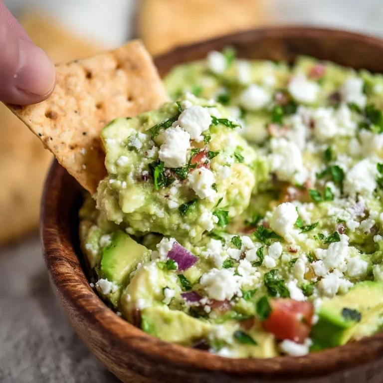 Creamy Avocado Feta Dip served in a bowl with fresh herbs and tortilla chips