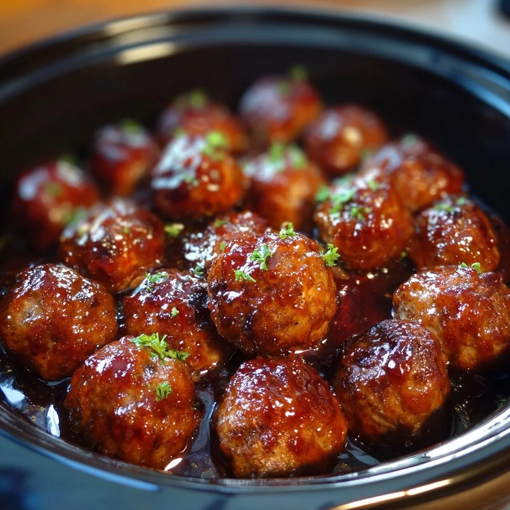 Juicy BBQ meatballs served on a platter with sauce