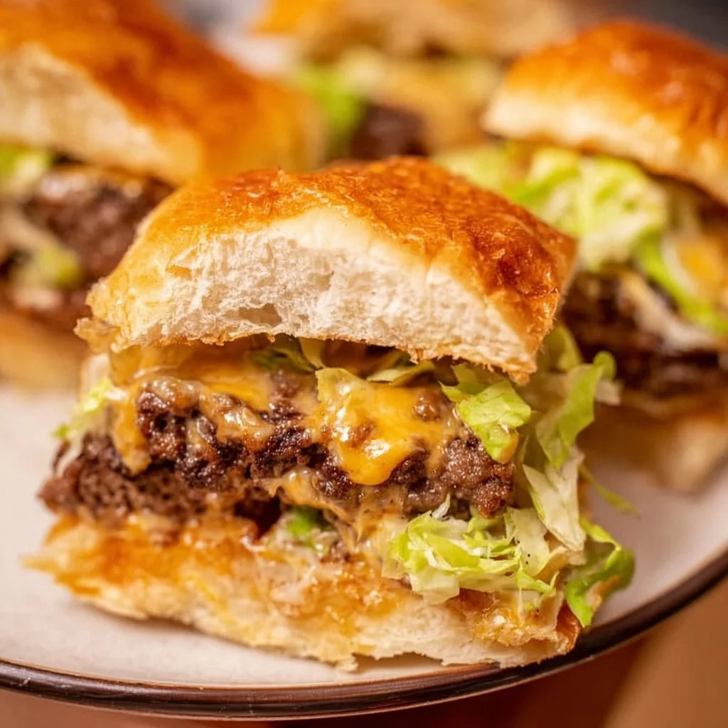 Big Mac sliders with lettuce, cheese, and special sauce on mini buns