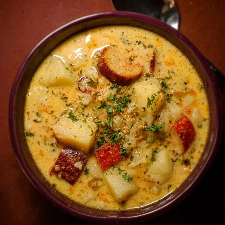 Bowl of delicious Cajun Potato Soup garnished with parsley and spices