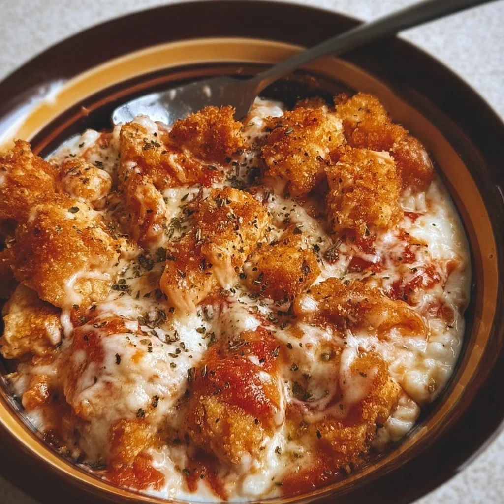 Cottage Cheese Chicken Parmesan Bowl with fresh ingredients