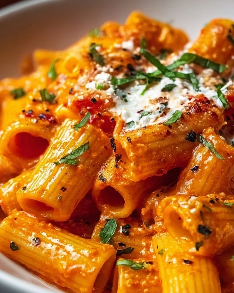 Creamy Tomato Garlic Rigatoni Pasta