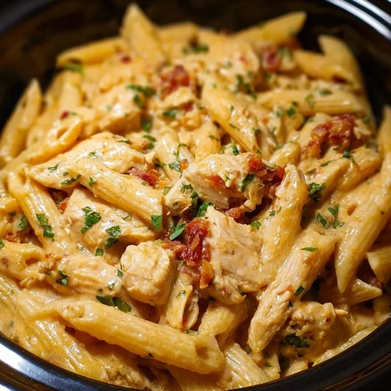 Crock Pot Creamy Cajun Chicken Pasta garnished with herbs