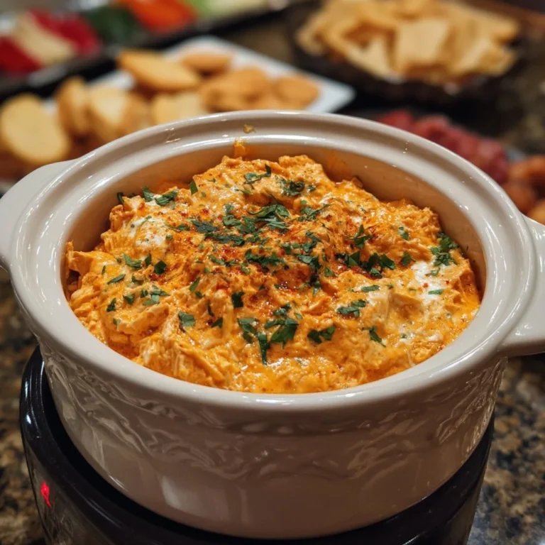 Delicious Crockpot Buffalo Chicken Dip served in a bowl with tortilla chips.