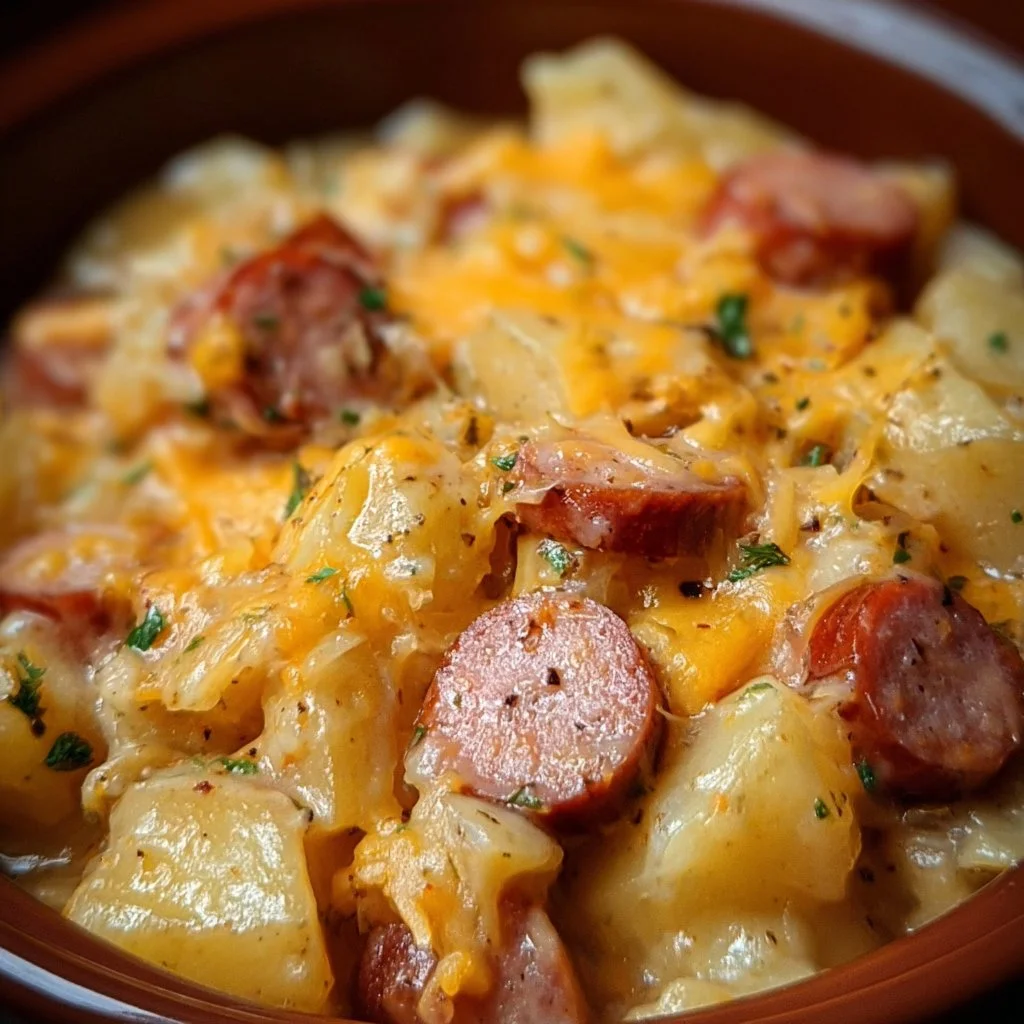 Crockpot Cheesy Potatoes and Kielbasa
