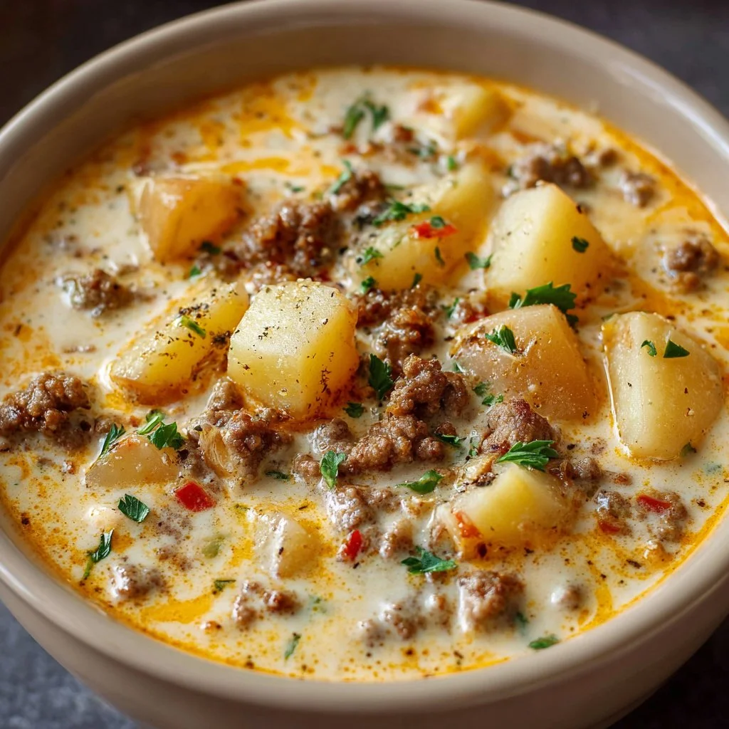 Crockpot Creamy Potato & Hamburger Soup