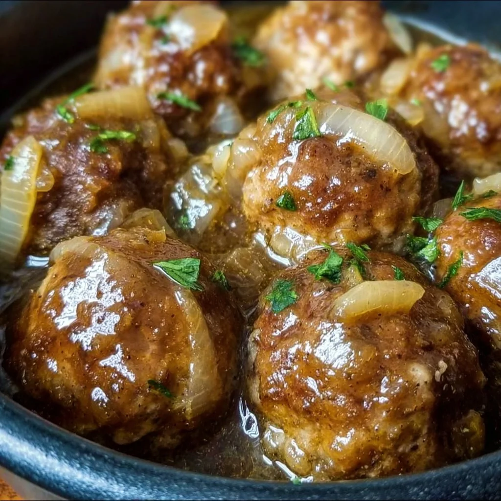 Crockpot French Onion Meatballs
