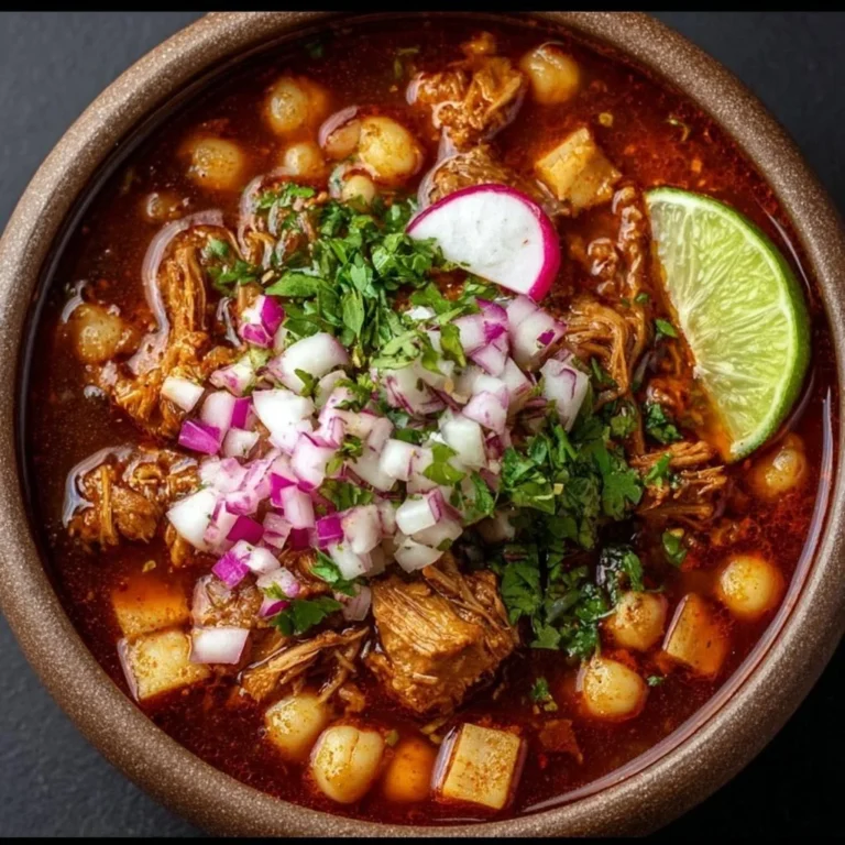 Crockpot Hominy Soup served in a bowl with fresh herbs on top