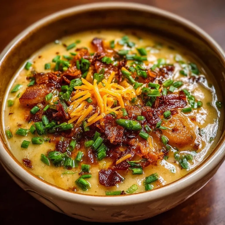 Crockpot Loaded Potato Soup with bacon, cheese, and green onions in a bowl