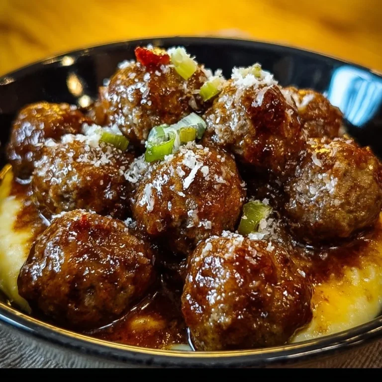 Slow cooker Mississippi meatballs served in a white bowl with sauce.