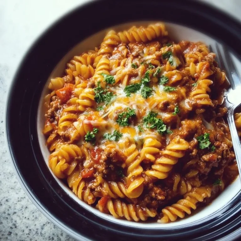 Crockpot Taco Pasta served in a bowl with cheese and toppings