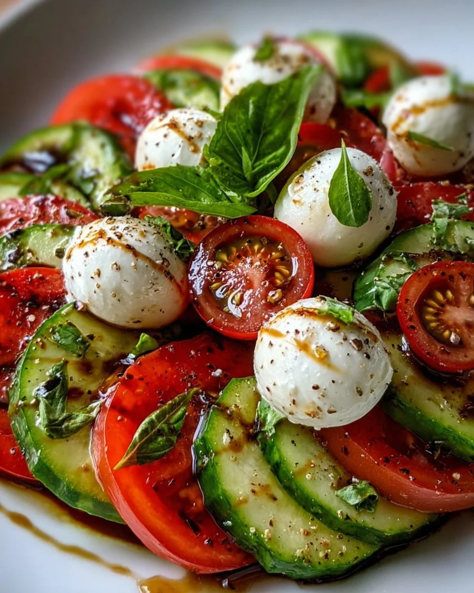 Fresh Cucumber Caprese Salad with mozzarella and basil