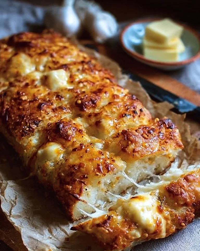 Delicious easy cheesy bread fresh out of the oven with melted cheese.