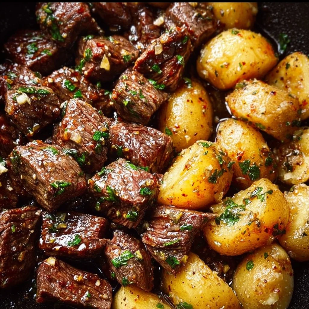 Garlic Butter Beef Bites with Potatoes
