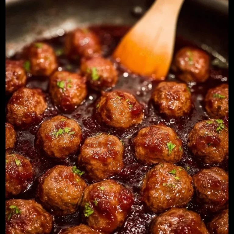 Plate of grape jelly meatballs garnished with green herbs