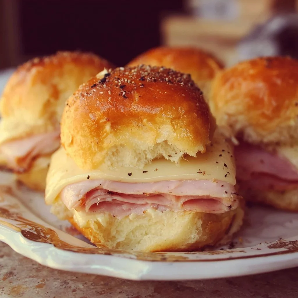 Ham and Havarti Cheese Sliders served on a platter