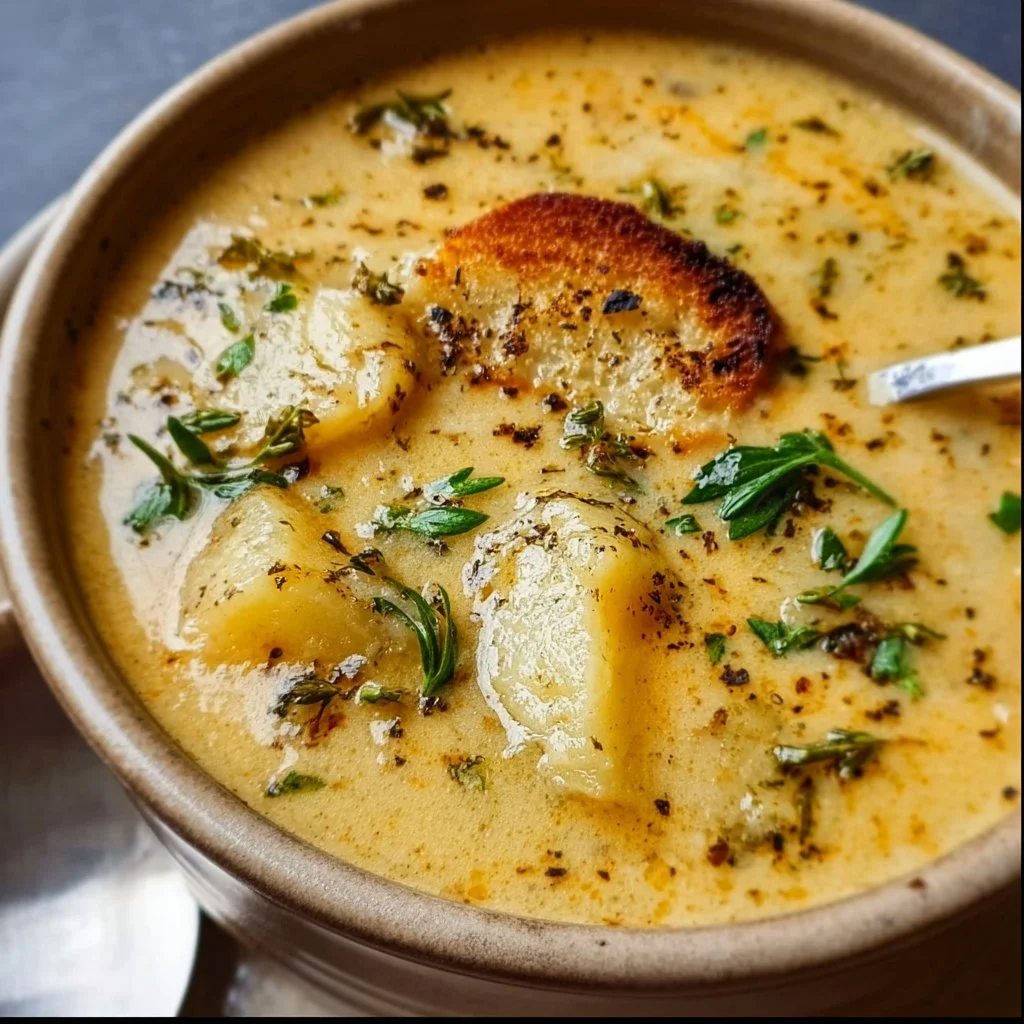 Hearty Cheddar Garlic Herb Potato Soup