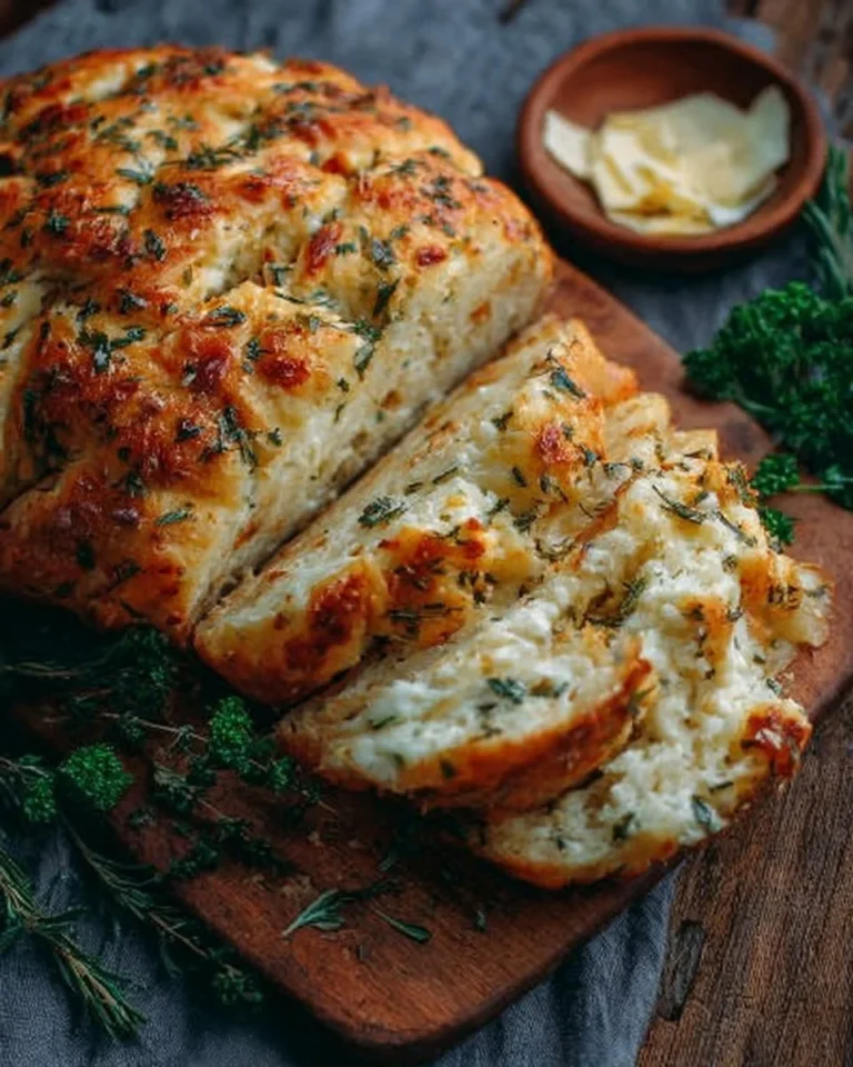 Loaf of homemade Italian herbs and cheese bread fresh out of the oven.