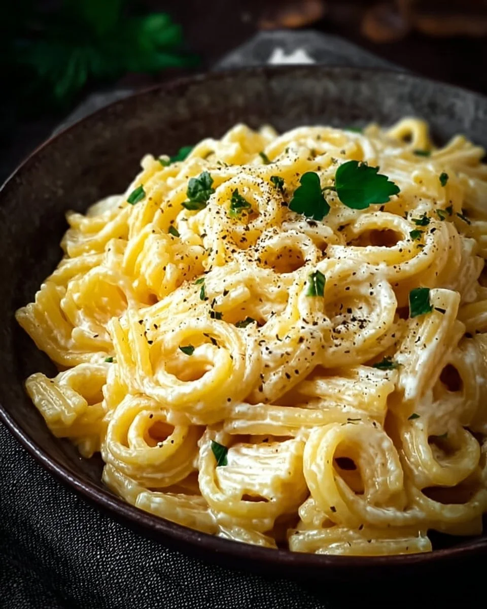 Bowl of easy ricotta pasta topped with fresh herbs and Parmesan cheese.