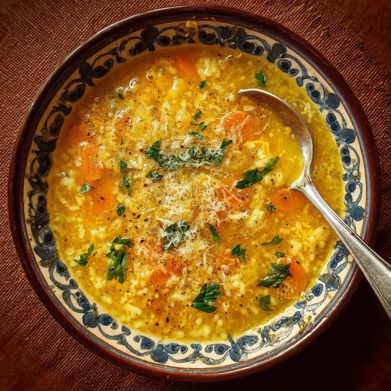 Bowl of Italian Penicillin Soup with fresh herbs and ingredients.