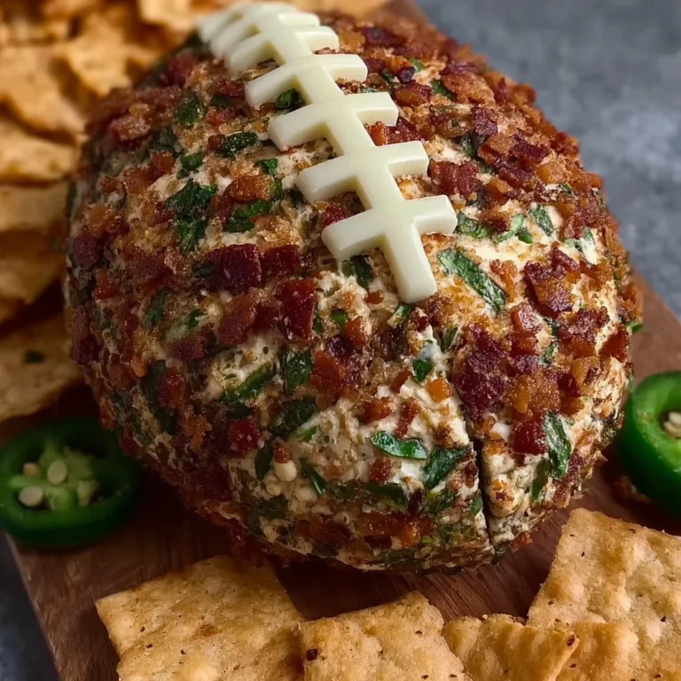 Jalapeño Popper Football Cheese Ball on a football-themed platter