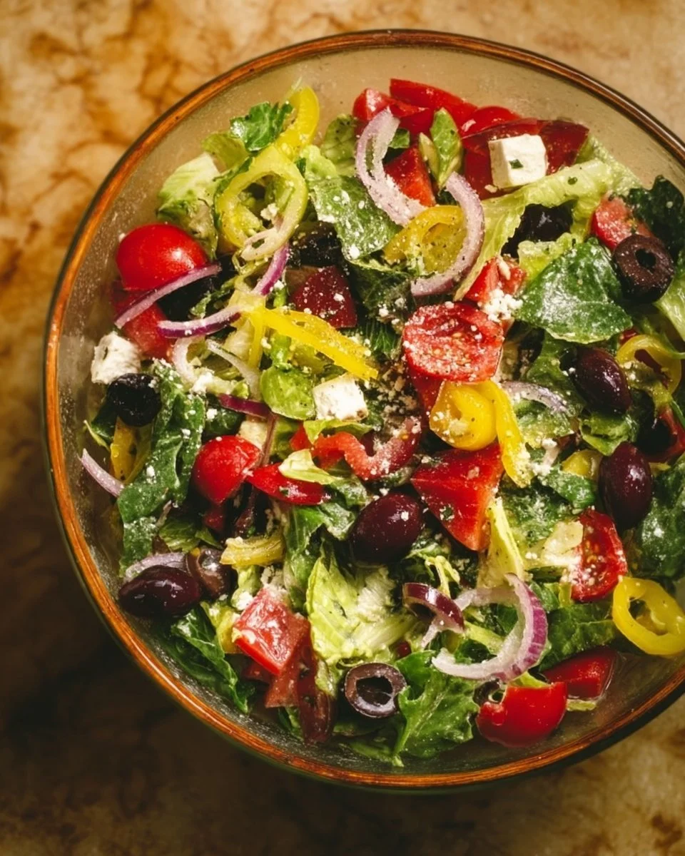 Massive Classic Italian Salad with fresh vegetables and Italian dressing