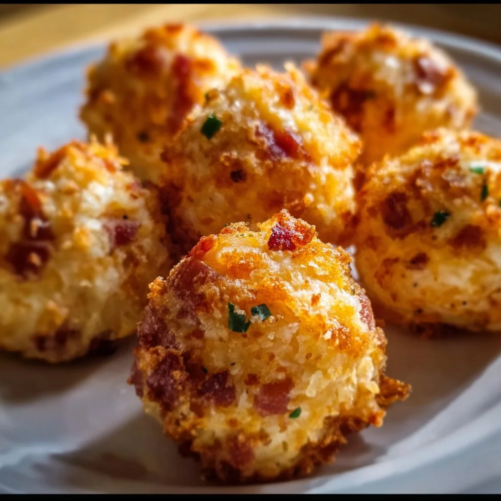 Mini Bacon Ranch Cheeseballs on a platter with herbs