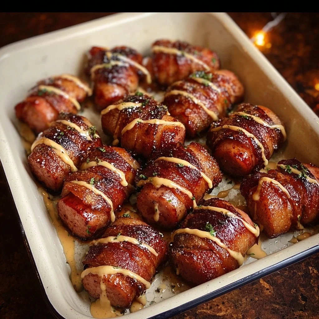 Delicious Mustard Hasselback Kielbasa Bites served on a platter
