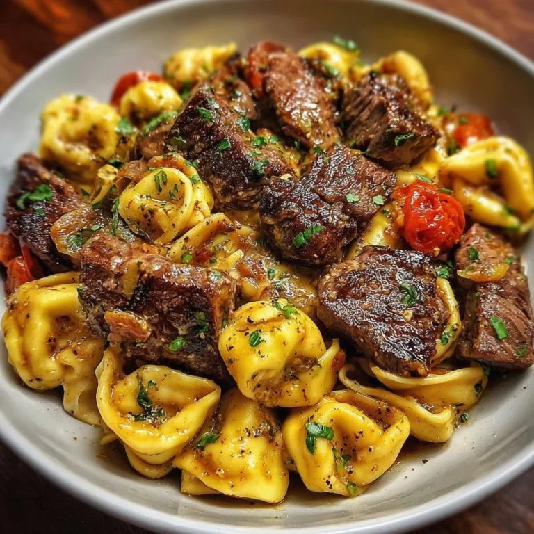 One-Pan Cowboy Butter Tortellini Steak Bites served in a skillet