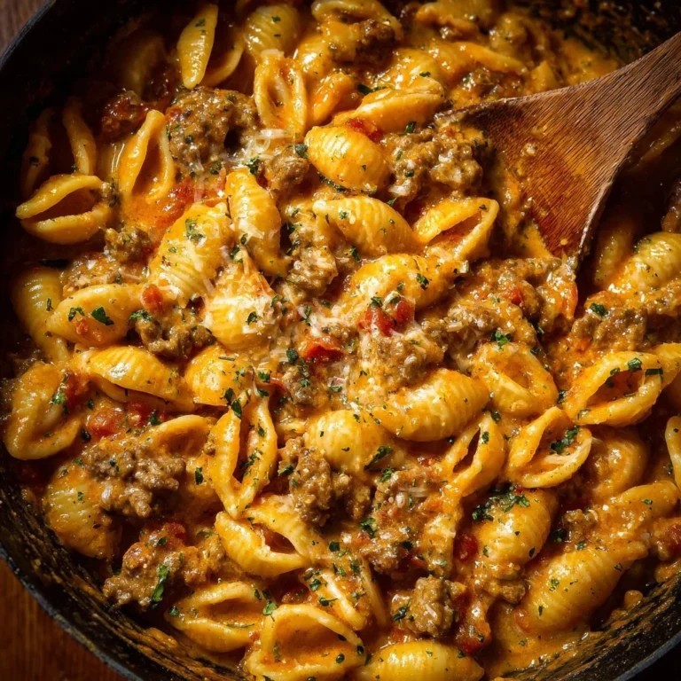 Delicious one pot cheesy Italian sausage and shells in a creamy sauce