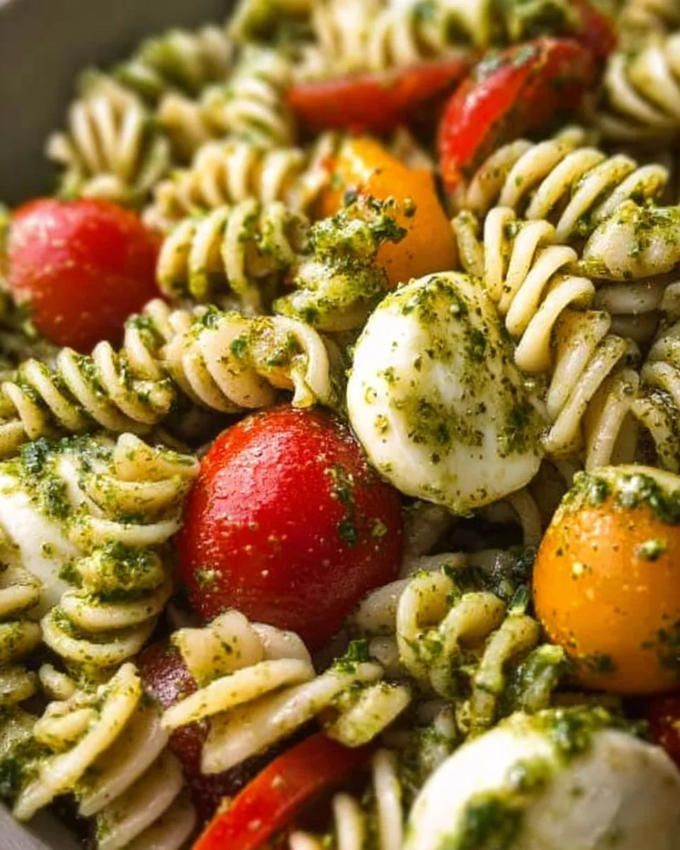 Pesto Pasta Salad with Tomatoes & Mozzarella