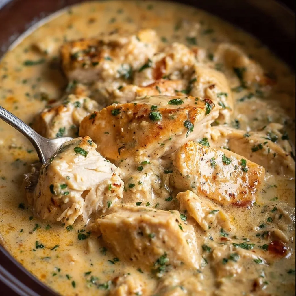 Ranch Chicken Slow Cooker Recipe with creamy ranch dressing and herbs