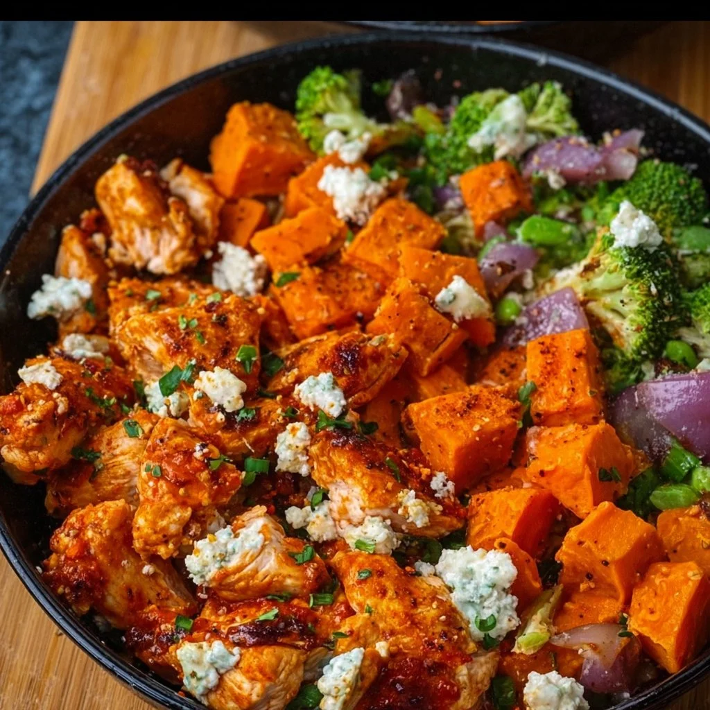 Savor Sheet Pan Buffalo Chicken and Sweet Potato Bowls