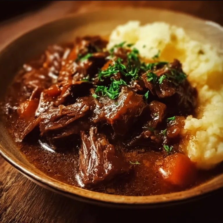 Delicious Slow Cooker Beef Manhattan served in a bowl with gravy