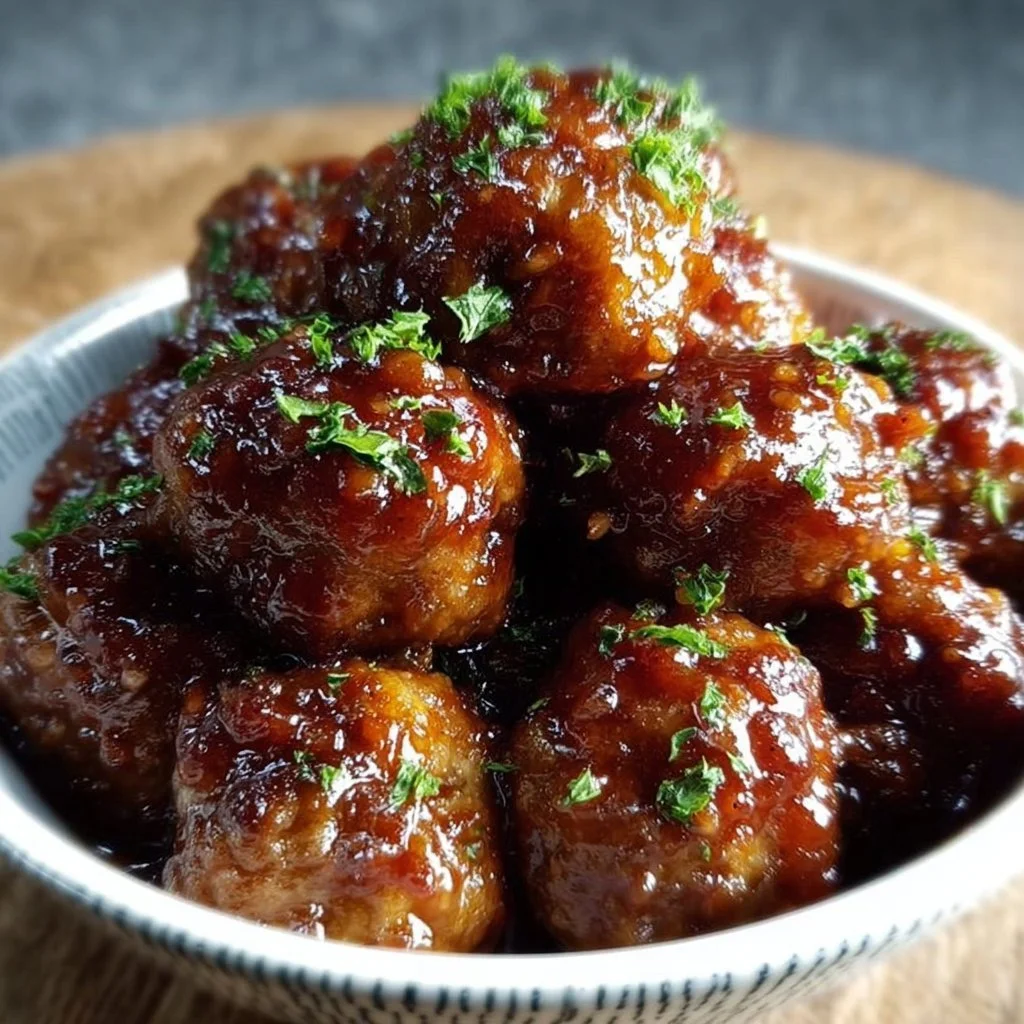 Delicious slow cooker honey garlic meatballs served on a platter