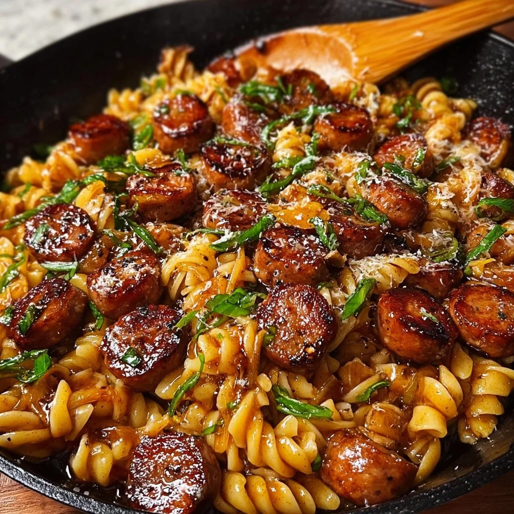 Sticky Honey Garlic Sausage Pasta